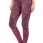 Mineral Washed Wide Waistband Moto Leggings