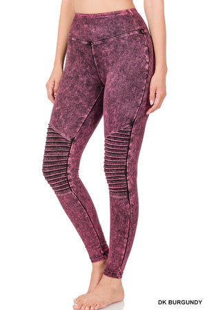 Mineral Washed Wide Waistband Moto Leggings