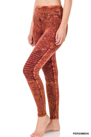 Mineral Washed Wide Waistband Moto Leggings