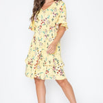 Floral V Neck Ruffle Dress