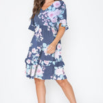 Floral V Neck Ruffle Dress