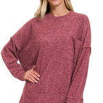 Brushed Melange Drop Shoulder Oversized Sweater