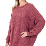 Brushed Melange Drop Shoulder Oversized Sweater