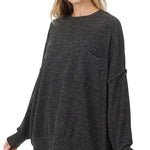 Brushed Melange Drop Shoulder Oversized Sweater