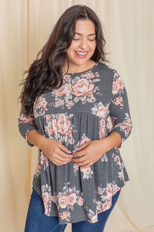 Plus Floral Curved Hem Tunic