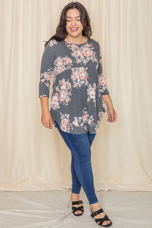 Plus Floral Curved Hem Tunic