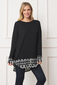 Tribal Mock Layered Tunic With Button Accent