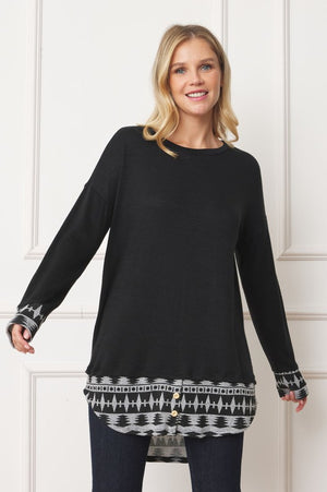 Tribal Mock Layered Tunic With Button Accent