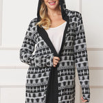 Plus Long Tribal Print Hooded Cardigan