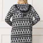 Plus Long Tribal Print Hooded Cardigan