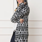 Plus Long Tribal Print Hooded Cardigan