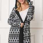 Plus Long Tribal Print Hooded Cardigan