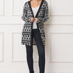 Plus Long Tribal Print Hooded Cardigan