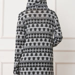 Plus Long Tribal Print Hooded Cardigan