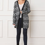 Plus Long Tribal Print Hooded Cardigan