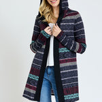 Plus Long Tribal Print Hooded Cardigan