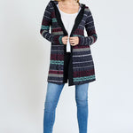 Plus Long Tribal Print Hooded Cardigan