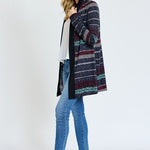 Plus Long Tribal Print Hooded Cardigan