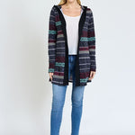 Plus Long Tribal Print Hooded Cardigan