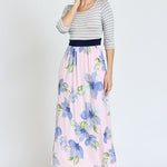 Stripe Band Floral Maxi Dress