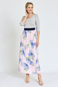 Stripe Band Floral Maxi Dress