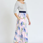 Stripe Band Floral Maxi Dress