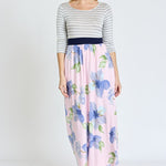 Stripe Band Floral Maxi Dress