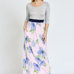 Stripe Band Floral Maxi Dress