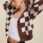 Bold Gingham Sweater Weaved Crop Cardigan