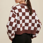 Bold Gingham Sweater Weaved Crop Cardigan