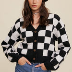 Bold Gingham Sweater Weaved Crop Cardigan