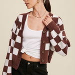 Bold Gingham Sweater Weaved Crop Cardigan