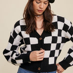 Bold Gingham Sweater Weaved Crop Cardigan