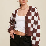 Bold Gingham Sweater Weaved Crop Cardigan