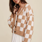 Bold Gingham Sweater Weaved Crop Cardigan