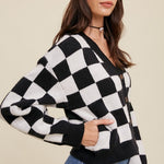 Bold Gingham Sweater Weaved Crop Cardigan