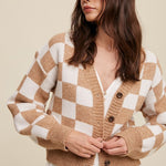 Bold Gingham Sweater Weaved Crop Cardigan