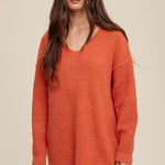 Slouchy V-neck Ribbed Knit Sweater