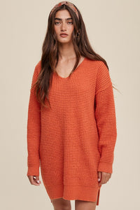 Slouchy V-neck Ribbed Knit Sweater