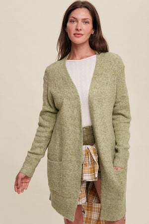 Two Pocket Open-Front Long Knit Cardigani