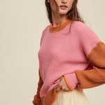 Color Block Ribbed Knit Sweater