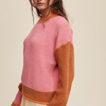 Color Block Ribbed Knit Sweater