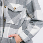 Plaid Button Down Jacket with Front Pocket Detail