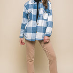 Plaid Button Down Jacket with Front Pocket Detail