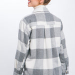 Plaid Button Down Jacket with Front Pocket Detail