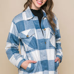 Plaid Button Down Jacket with Front Pocket Detail