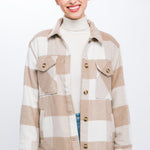 Plaid Button Down Jacket with Front Pocket Detail