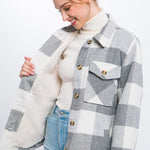 Plaid Button Down Jacket with Front Pocket Detail