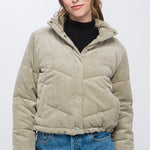 Corduroy Puffer Jacket with Toggle Detail