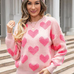 Fuzzy heart pink knit sweater Valentine